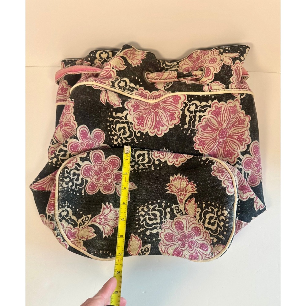 American Eagle Outfitters Y2K Pink Floral Canvas Bucket Bag Drawstring Tote AEO - Picture 6 of 9